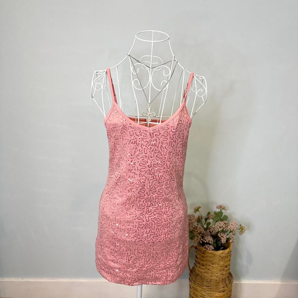 Cute vintage y2k pink sequin cami top/ mini dress